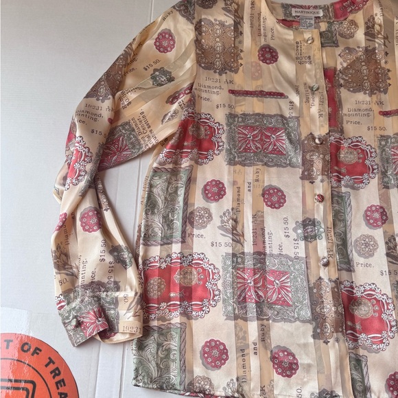 Martinique vintage Women's Sz 10 Button Up Blouse Cream Green Orange - Picture 11 of 16